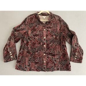 Women 2X Velvet Velour Jacket Button Red  Gray Paisley Whimsigoth‎ Royal Witchy